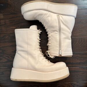 Paloma Barcelo Cream Lace-Up Platform Combat Boots